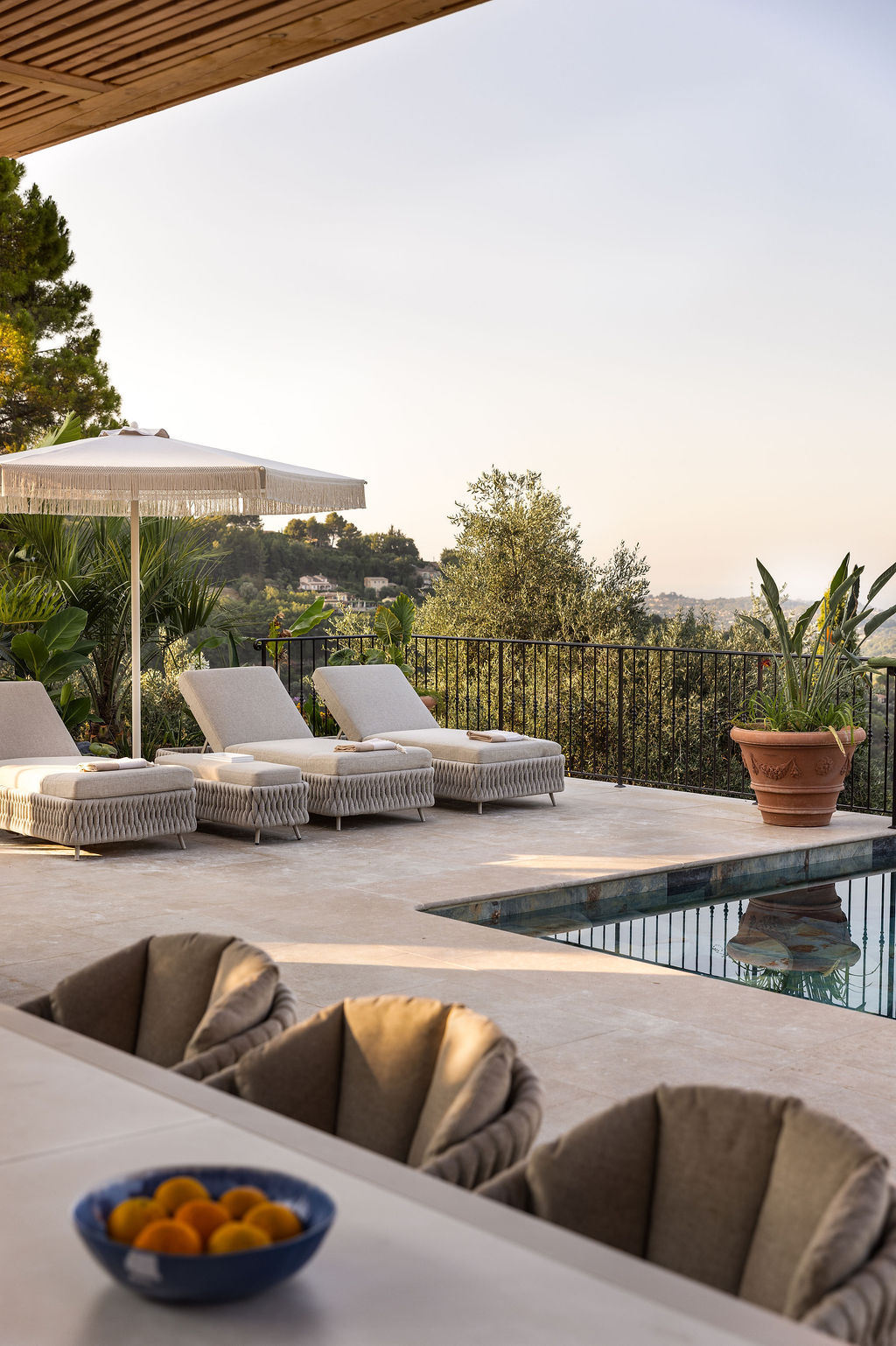 Olive D’Or — Pool terrace at sunset